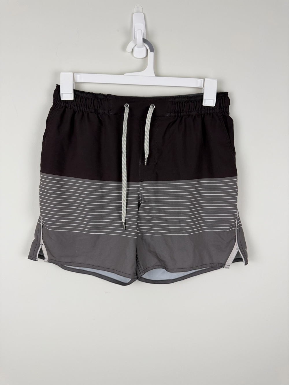 Vuori Black and Gray Striped Swim Shorts